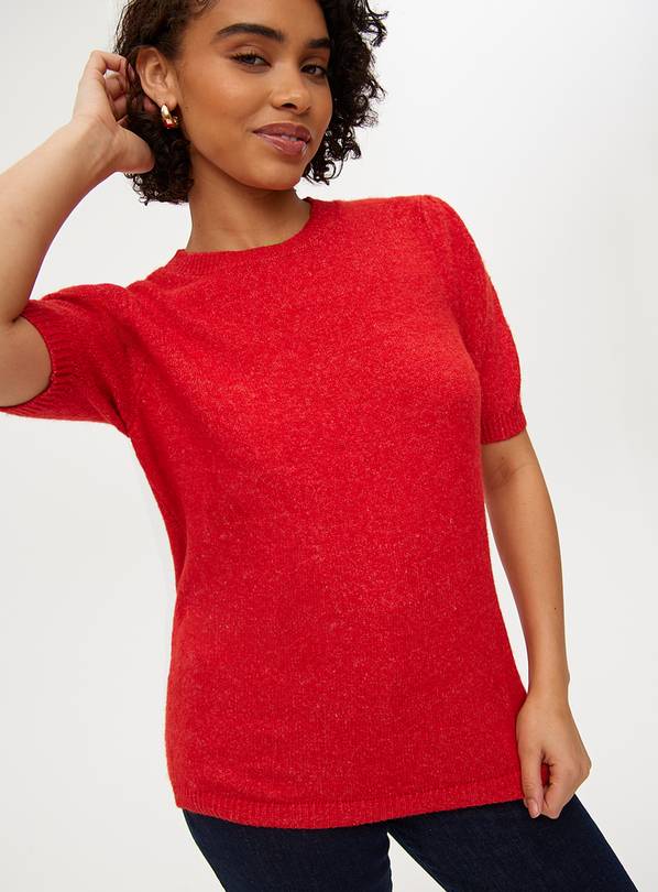 Red Gathered Sleeve Knitted Jumper 8