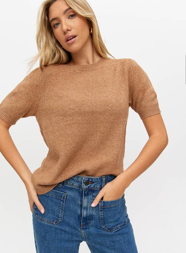 Tan Gathered Sleeve Knitted Jumper 24