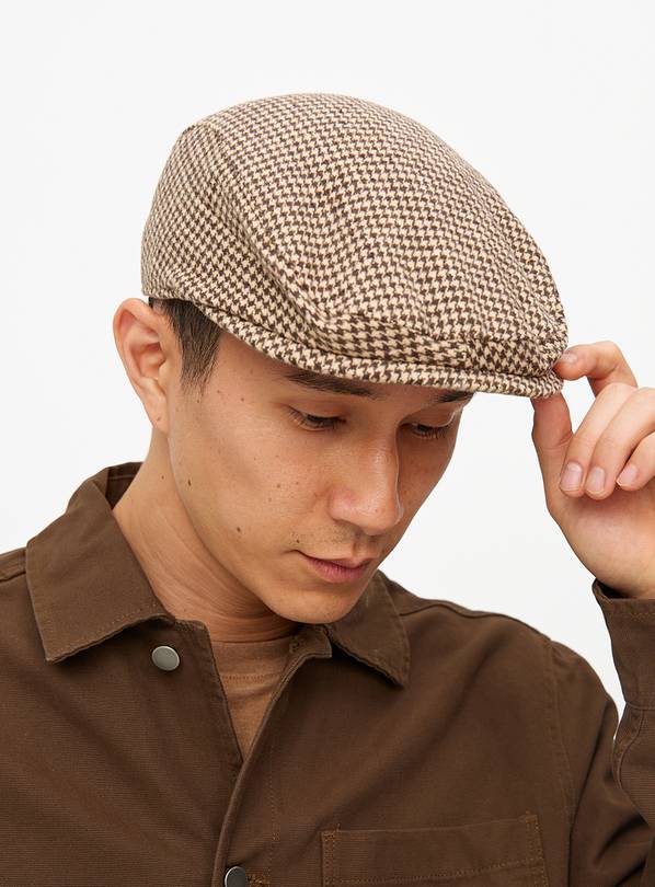 Neutral Houndstooth Flat Cap L/XL