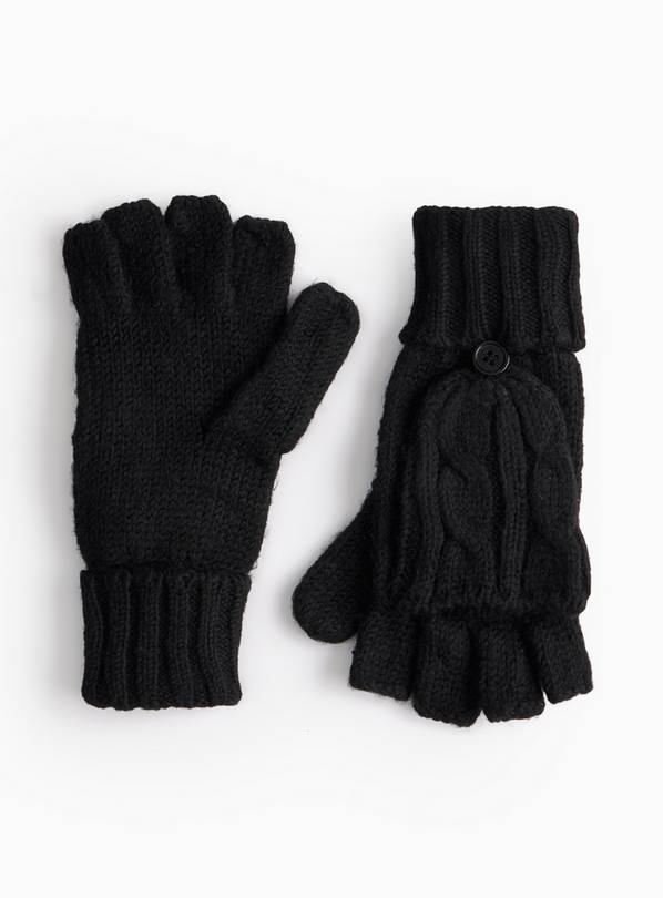 Black knit mittens discount