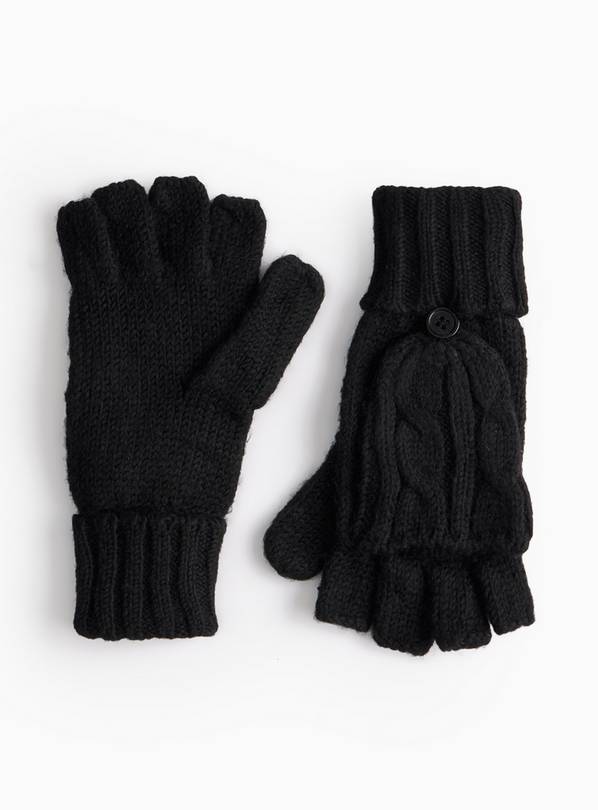 Black Cable Knitted Mittens  One Size