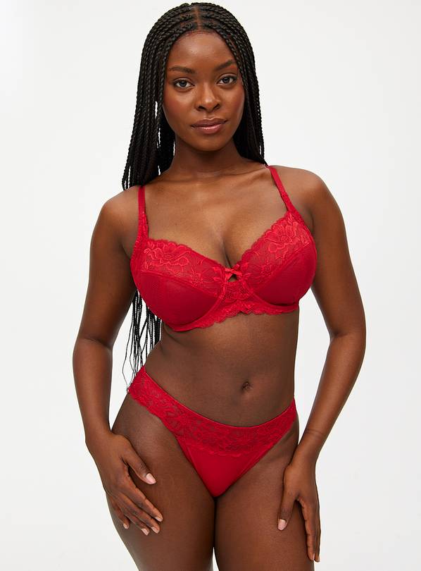 Buy DD+ Red Floral Lace Non-Padded Underwired Bra 34GG | Bras | Argos
