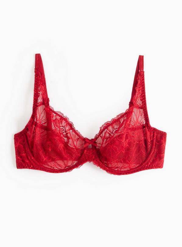 Red Floral Lace Non-Padded Underwired Bra 38C