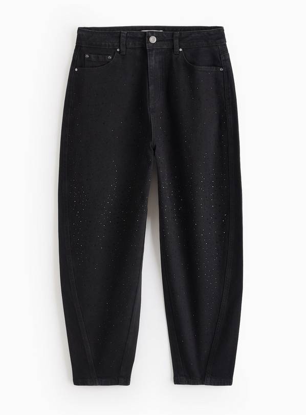 PETITE Black Embellished Barrel Leg Jeans 18