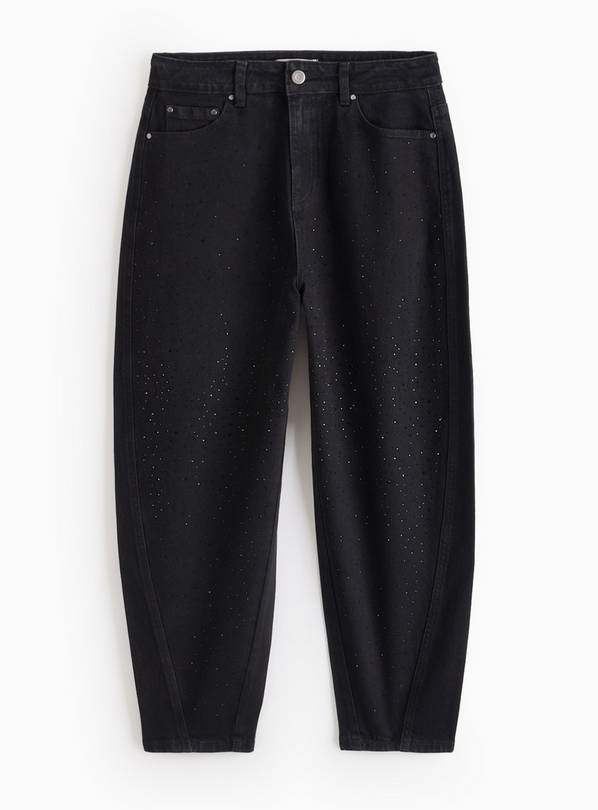 PETITE Black Embellished Barrel Leg Jeans 22