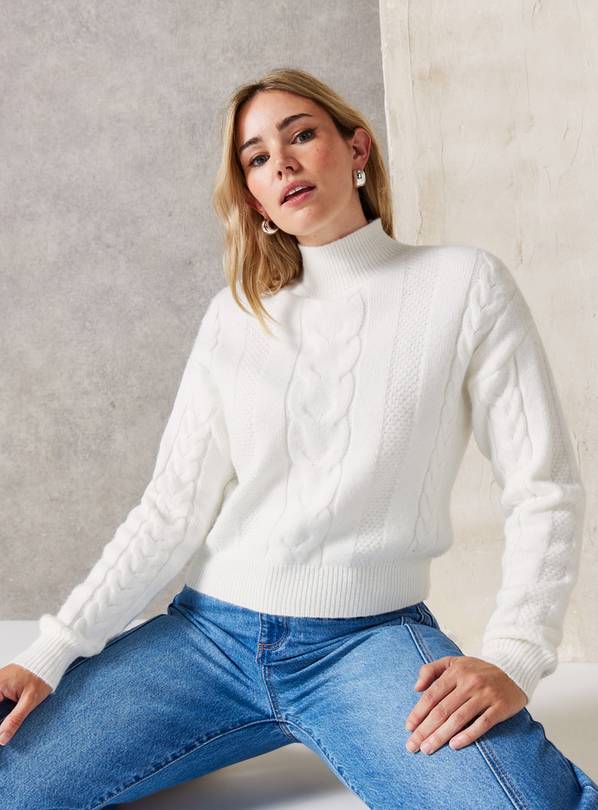 EVERBELLE Cream High Neck Cable Knitted Jumper S