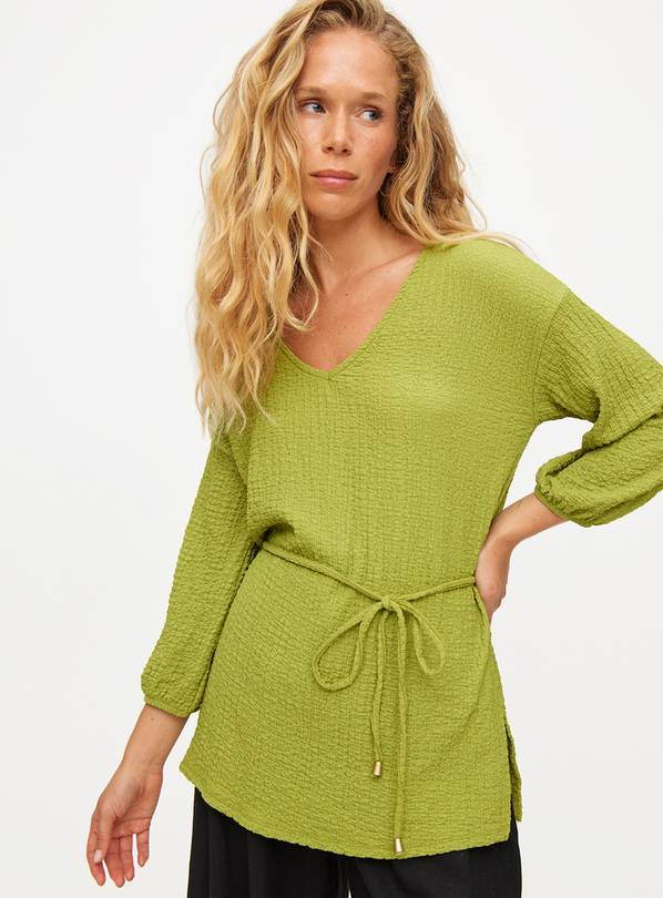 Green Textured Tie Waist Top 16