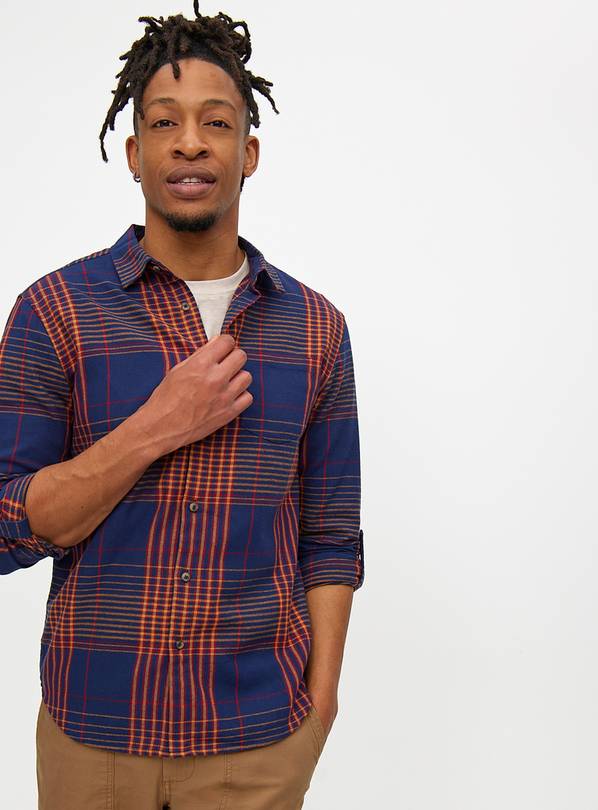 Blue Linear Check Brushed Shirt XXL