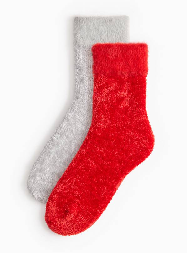 Red & Grey Cosy Chenille Socks 2 Pack 4-8