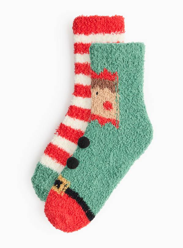 Green Elf Christmas Cosy Socks 2 Pack 6-8.5