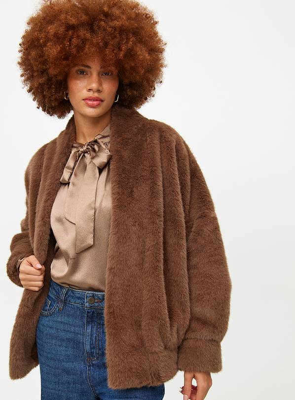 Brown Faux Fur Bomber Jacket S