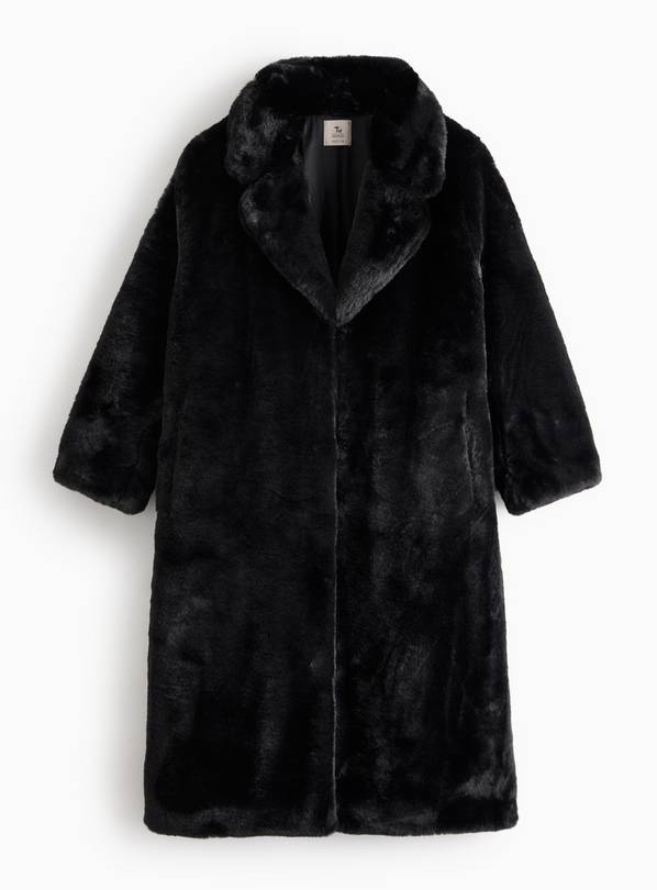 PETITE Black Tailored Longline Faux Fur Coat XL