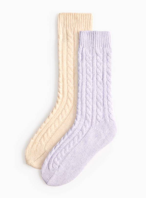 Beige & Lilac Cable Knit Slouch Socks 2 Pack 4-8