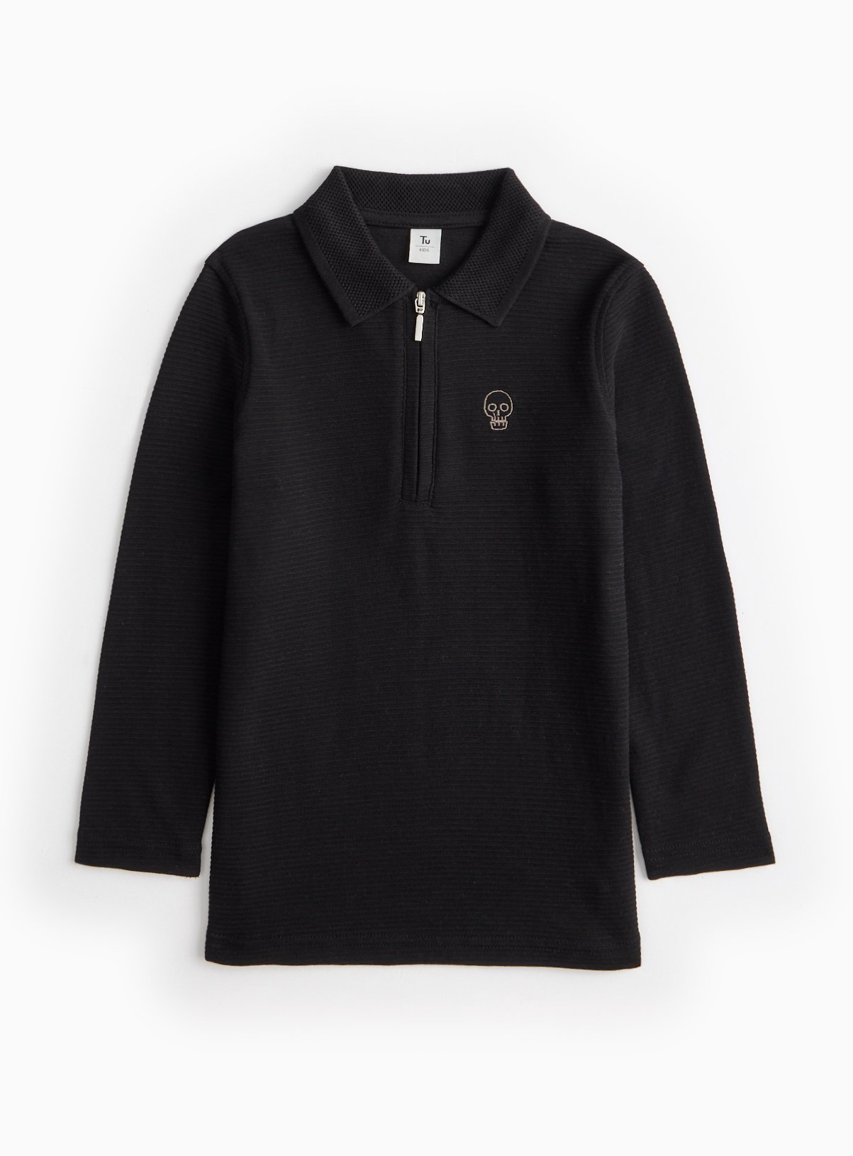 Black Textured Long Sleeve Skull Polo Top 5 years