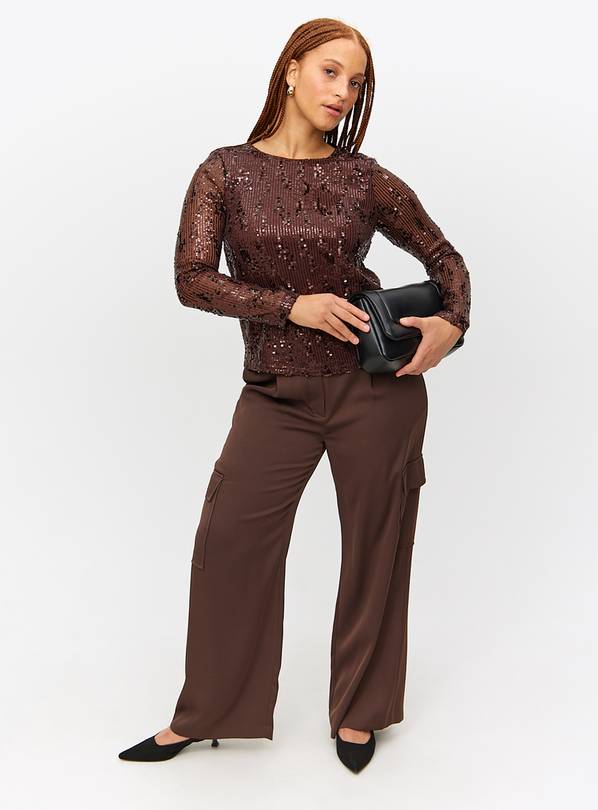 Brown Sequin Embellished Long Sleeve Top 18