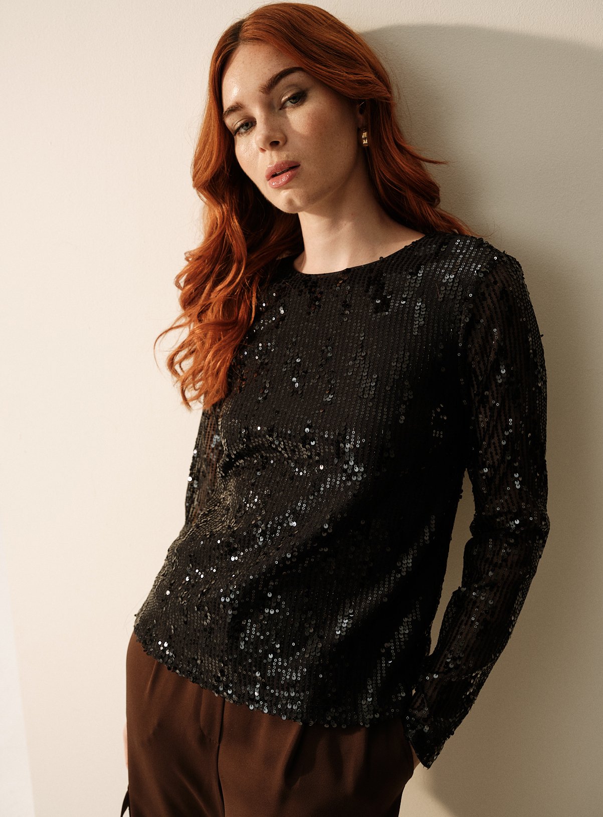 Tu Black Sequin Embellished Long Sleeve Top 8 Navy female