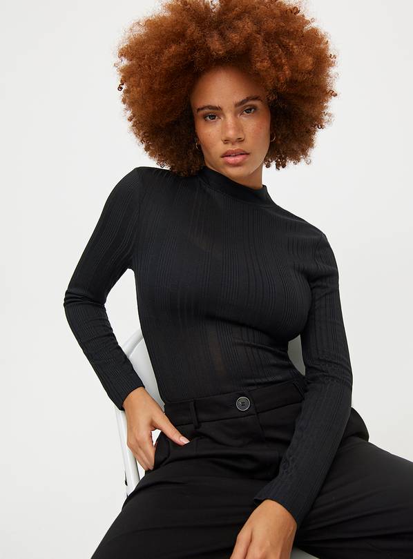 Black Ribbed High Neck Long Sleeve Top 14