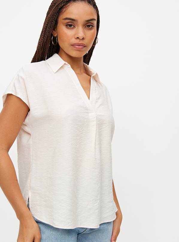 Cream Short Sleeve Popover Blouse 16
