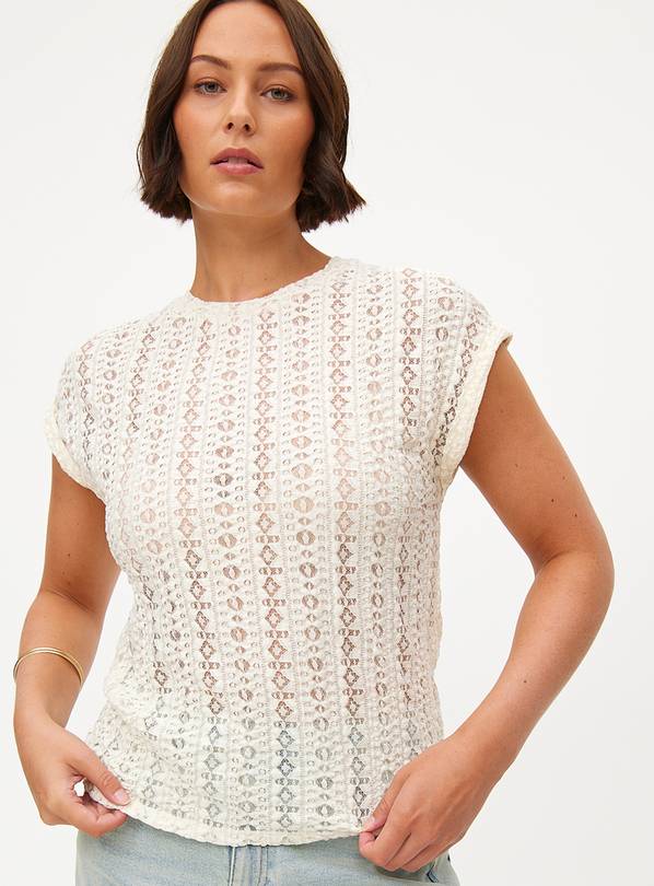 Cream Openwork Lace T-Shirt 22