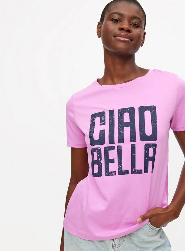 Pink Regular Fit Ciao Bella T-Shirt 8