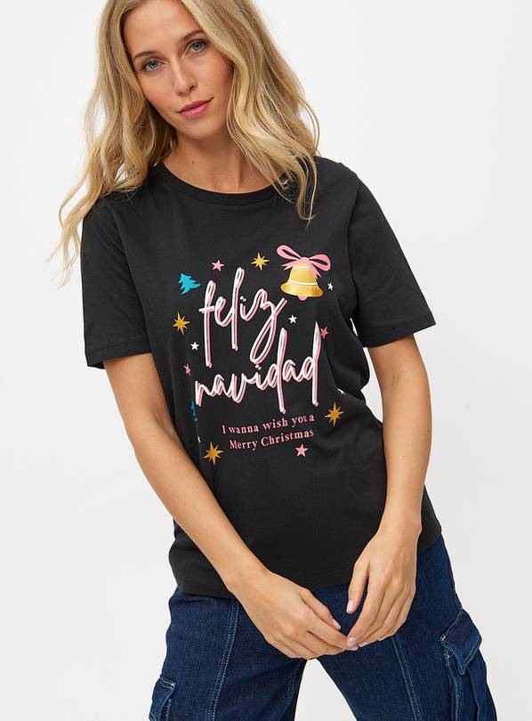 Christmas Feliz Navidad Slogan Graphic T-Shirt 24