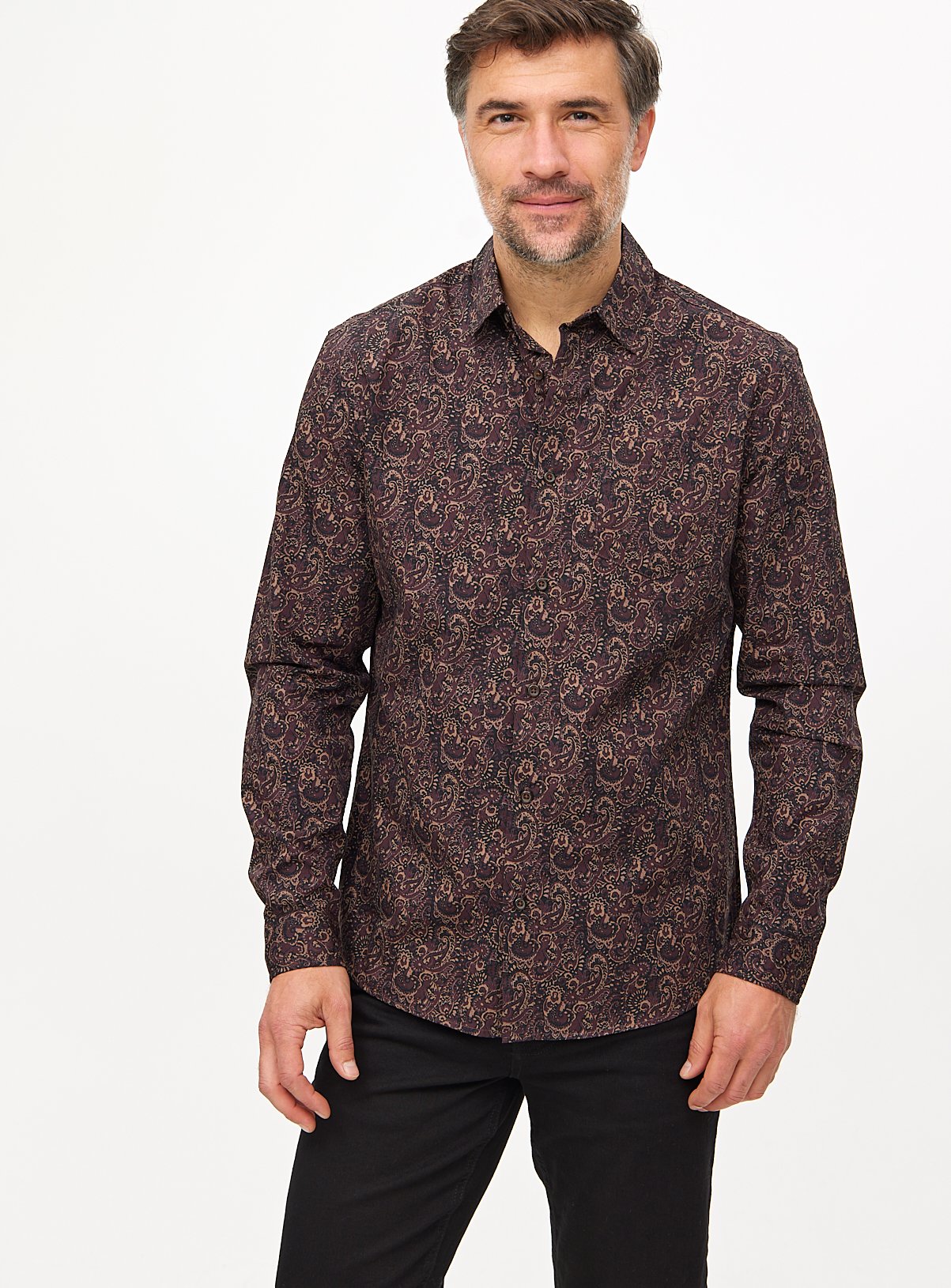 Brown Paisley Print Long Sleeve Shirt XXXXL