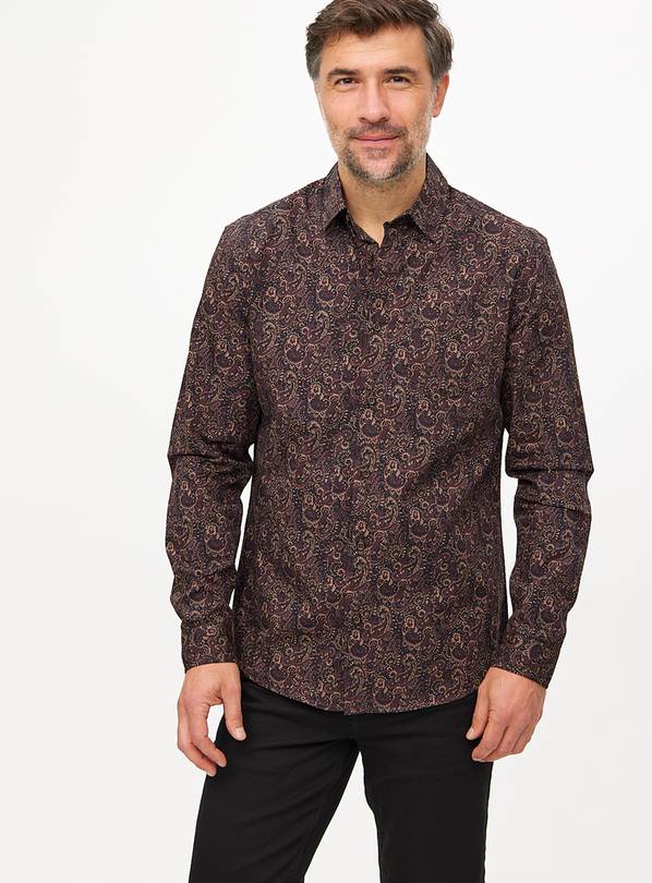 Brown Paisley Print Long Sleeve Shirt L