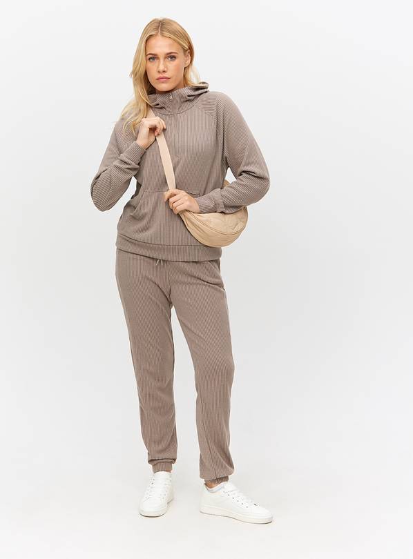 Taupe Half Zip Ribbed  Co-ord Hoodie L