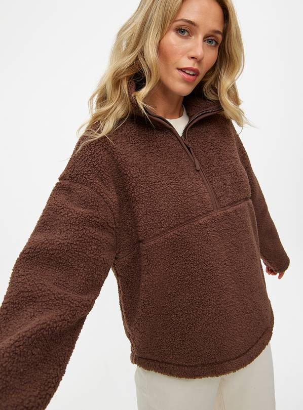 Buy Chocolate Brown Quarter Zip Borg Fleece Jumper M Hoodies and sweatshirts Argos