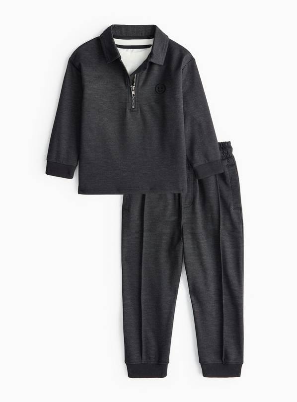 T-Shirt, Grey Quarter Zip Jumper & Trousers Set  1-2 years