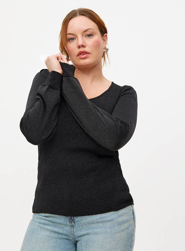  Black Lurex Volume Sleeve V-Neck Jumper 10