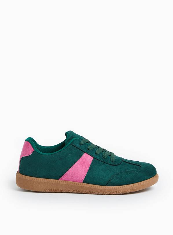 Green Faux Suede Stripe Court Trainers 3