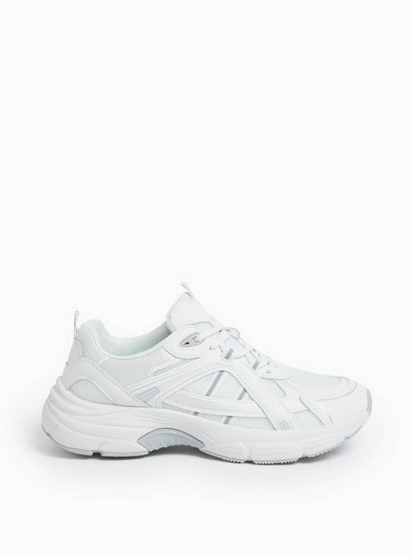 White Sport Style Lace Up Trainers 6