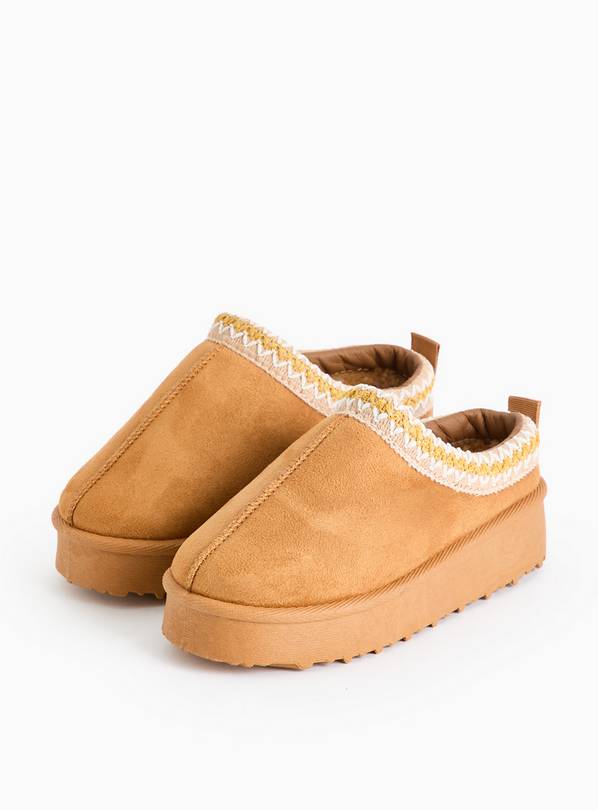 Chestnut Borg Stitch Platform Mule Shoes 1