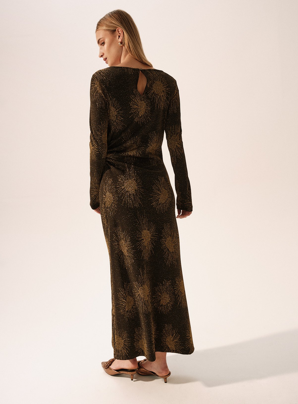 Gold Sparkle Ruched Midaxi Column Dress 12 - Image 4 thumbnail