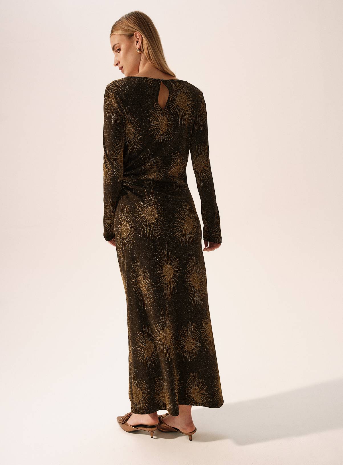 Gold Sparkle Ruched Midaxi Column Dress 12 - Image 4