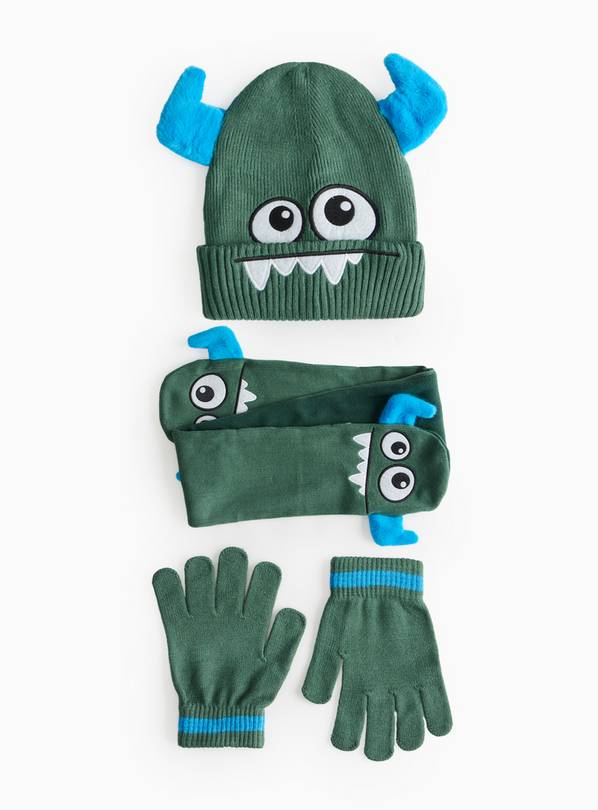 Novelty Green Monster Hat, Gloves & Scarf Set 1-2 years