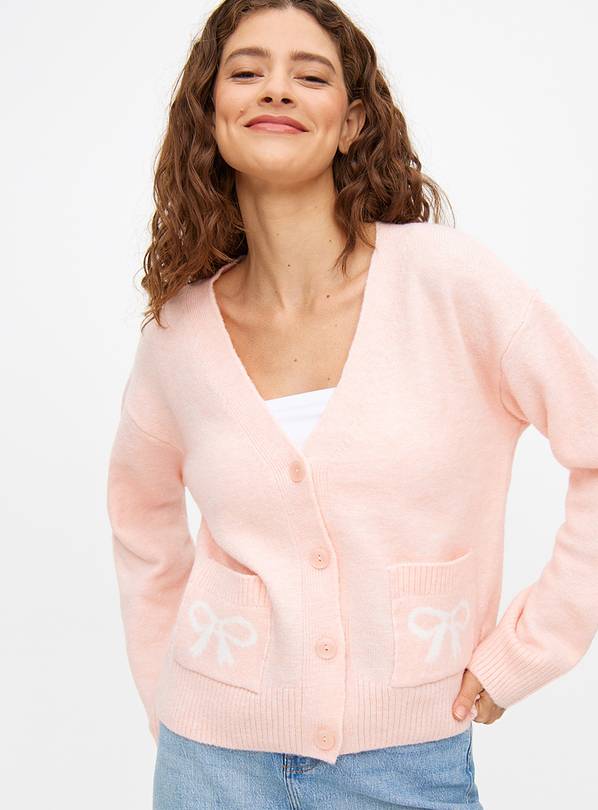 Light Pink Bow Pocket Cardigan  18