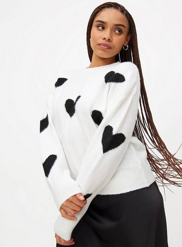 White Crew Neck Heart Jumper 10