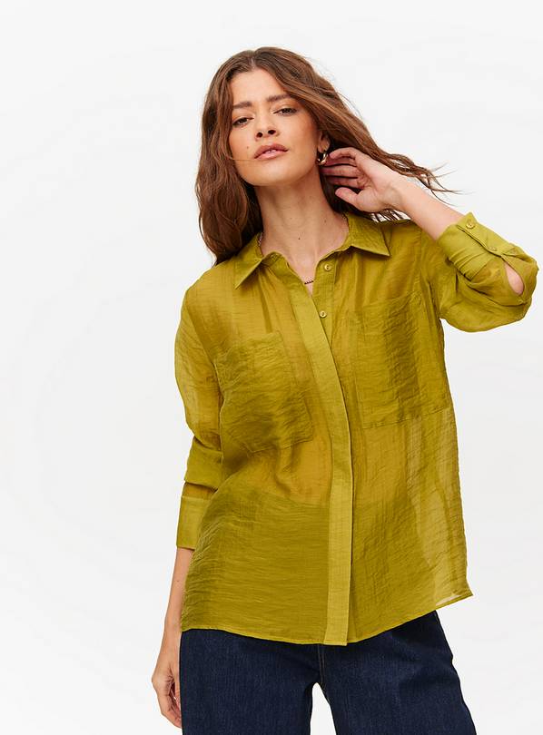 Green Semi Sheer Long Sleeve Shirt 18