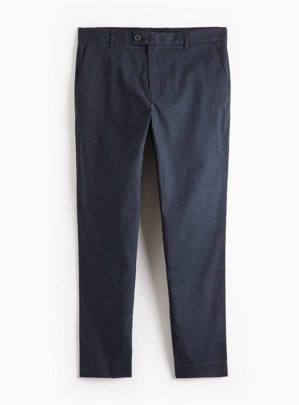 Navy Herringbone Straight Leg Trousers  38R