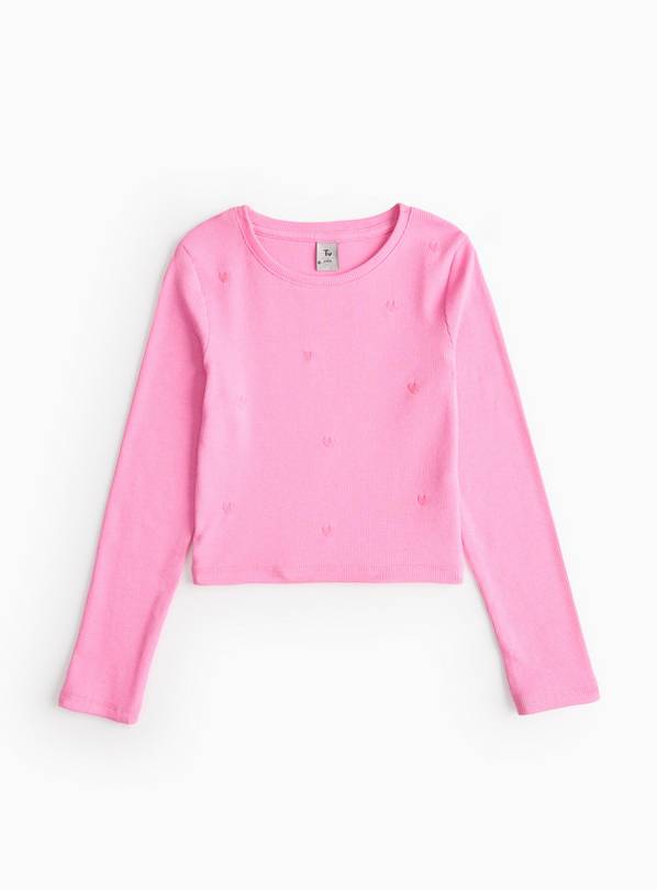 Pink Ribbed Heart Detail Long Sleeve Top 9 years