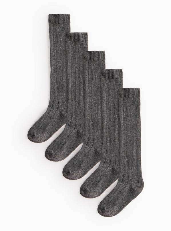 Grey Long Ribbed Socks 5 Pack 4-6.5