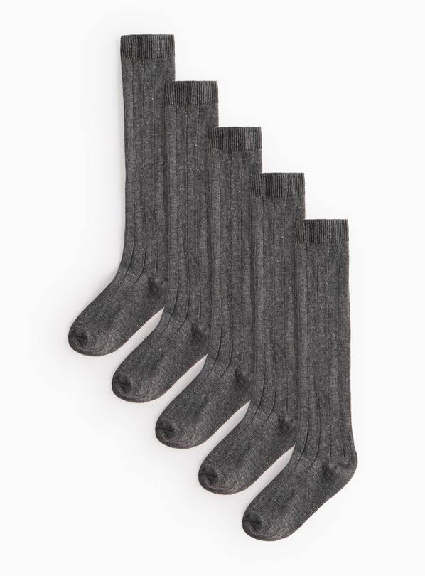 Grey Long Ribbed Socks 5 Pack 6-8.5