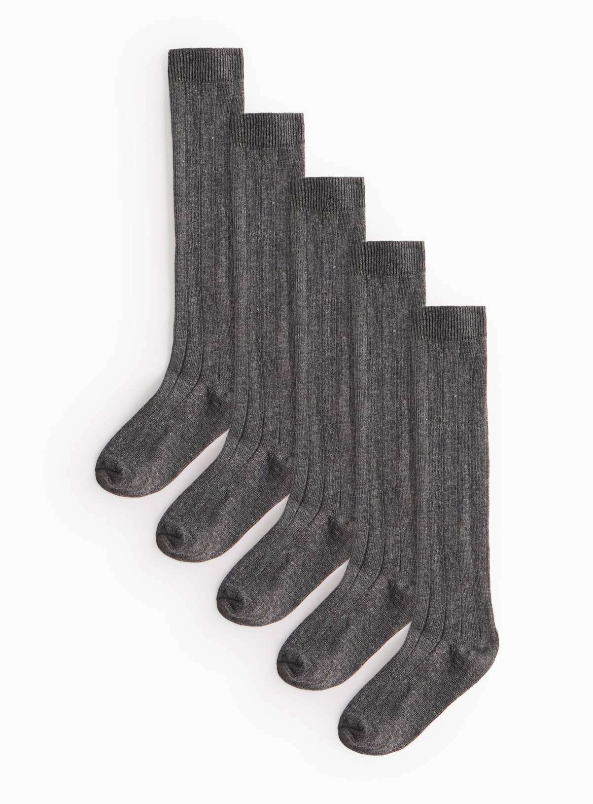 Grey Long Ribbed Socks 5 Pack 4-6.5 - Image 1