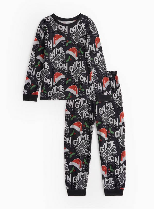 Black Gaming Santa Hat Print Pyjamas 7-8 years