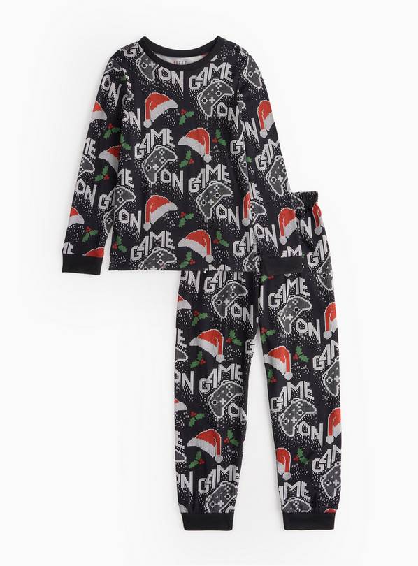 Black Gaming Santa Hat Print Pyjamas 4-5 years