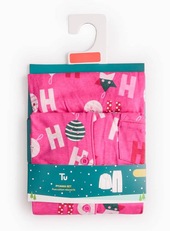 Mini Me Kids' Pink Ho Ho Ho Bauble Traditional Christmas Pyjamas 3-4 years