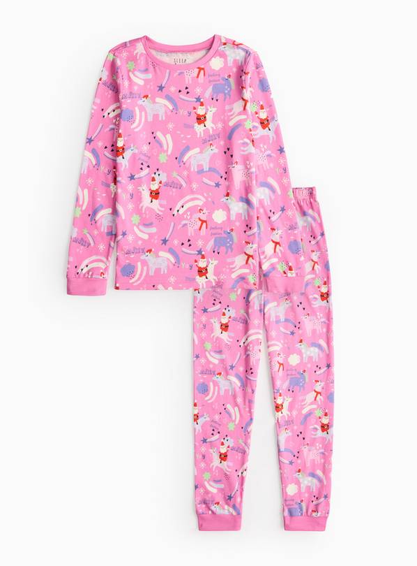 Pink Christmas Unicorn Jersey Pyjamas 1-1.5 years