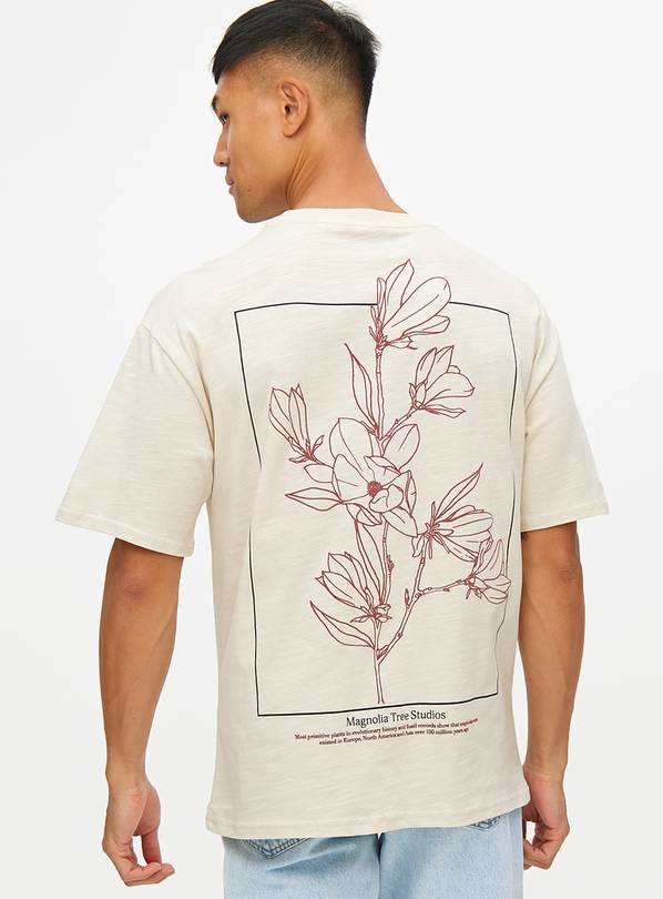 Cream Magnolia Graphic Print Relaxed T-Shirt M